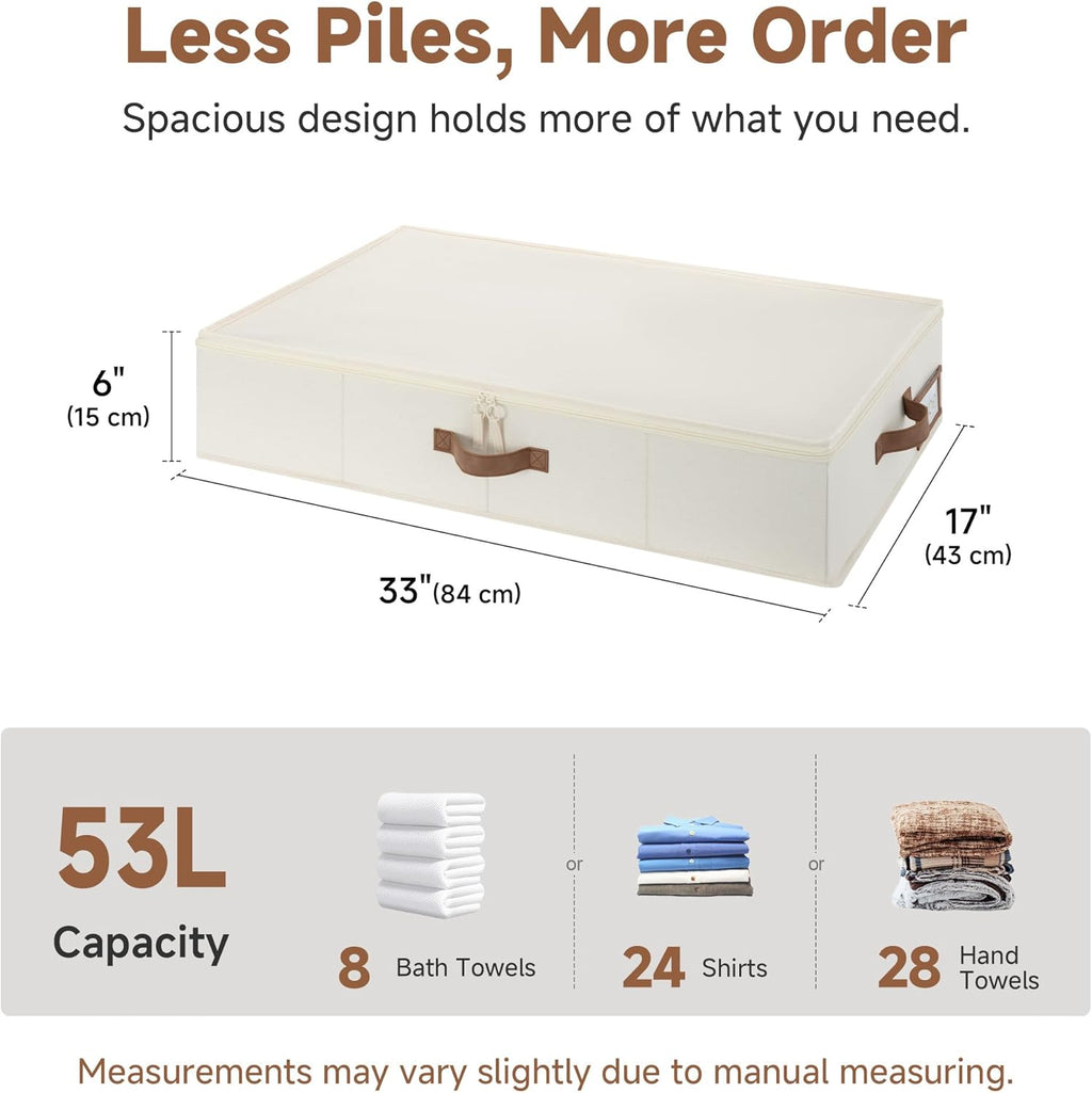 StorageWorks Underbed Storage with Lid, 2-Pack Under Bed Storage Containers for Clothes, Bedding, and Sweaters, Beige