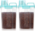 3-5Lbs Airtight Small Cat Dog Pet Food Storage Containers BPA Free, with Large Pour Spout/1 Measuring Cup/ 4 Safety Locks and Double-layer Silicone Strip (Clear Blue 2Pack)