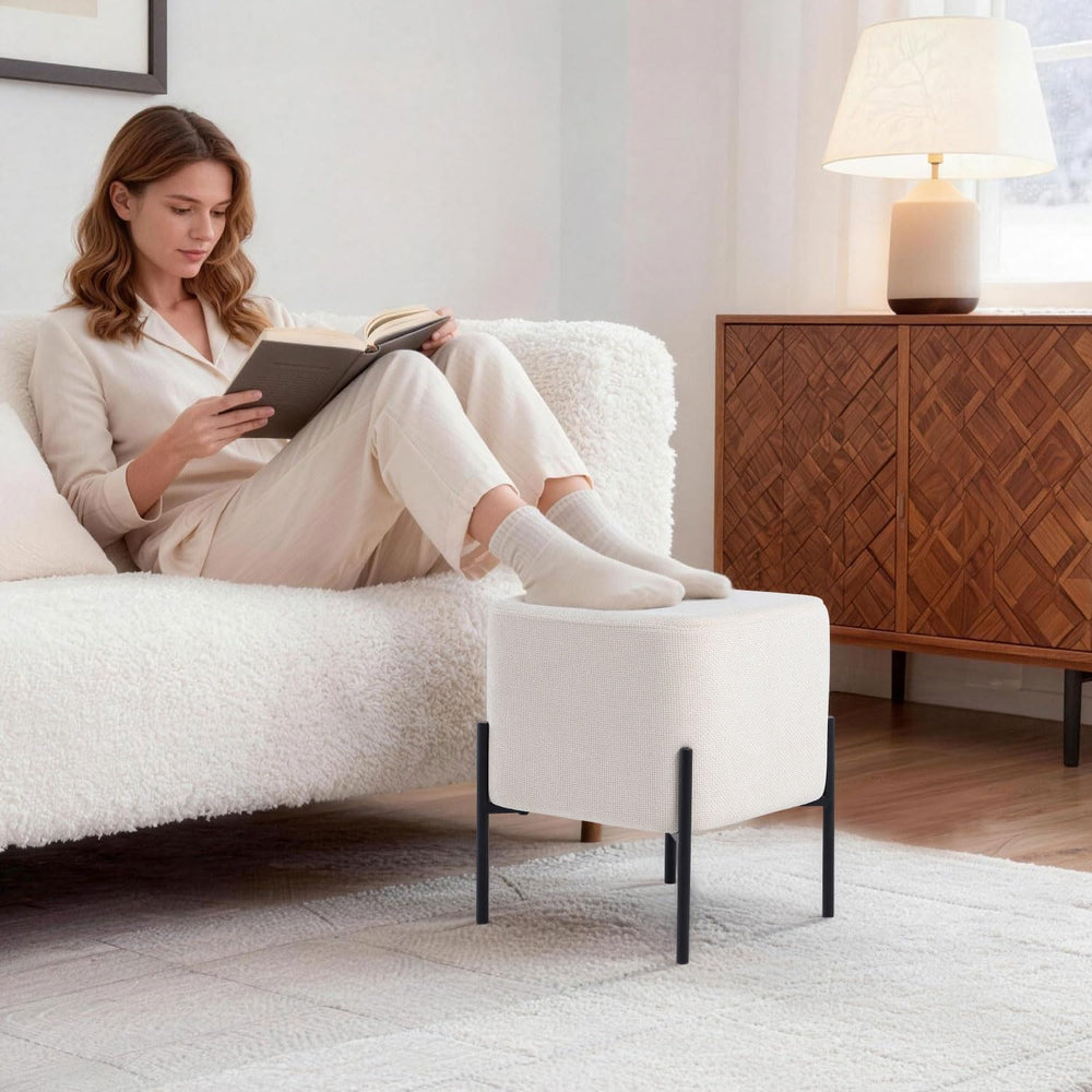 Get Set Modern Linen Ottoman Stool Vanity Stool Foot Rest Stool, Square Small...