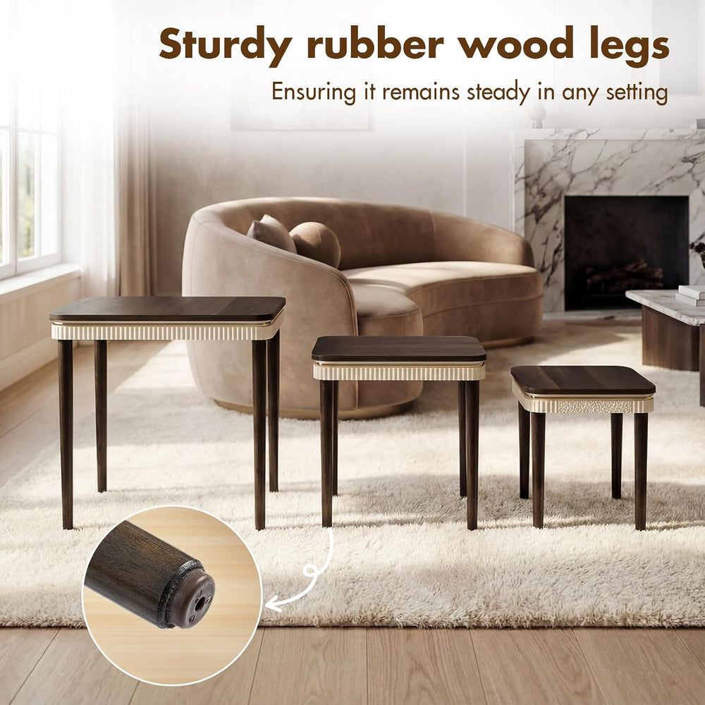 Hyfirm Walnut Nesting Tables Set of 3, Mid Century Side Tables | Space-Saving...