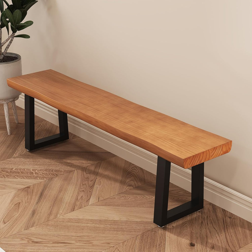 Durable Solid Wood Top Bench with Sturdy Metal Legs – Versatile Dining & Office Seating - Multi-Size Options Ideal for Living Room, Dining Room, and Home Office(Dark yellowbench, 62.99in)