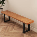 Durable Solid Wood Top Bench with Sturdy Metal Legs – Versatile Dining & Office Seating - Multi-Size Options Ideal for Living Room, Dining Room, and Home Office(Dark yellowbench, 62.99in)