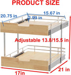 Pull Out Cabinet Organizer,Heavy-Duty Slide Out Shelf, Wood and Wire Basket, Pull Out Drawer for for Kitchen Under Sink Space, Pantry, Bathroom, 2 Tie 17 * 21 in