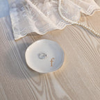 HOME SMILE Initials Ring Dish Jewery Tray with Personalized F-Monogrammed Engagement Wedding Gifts for Friends,Sister,Birthday Christmas Gifts for Women,Ceramic White