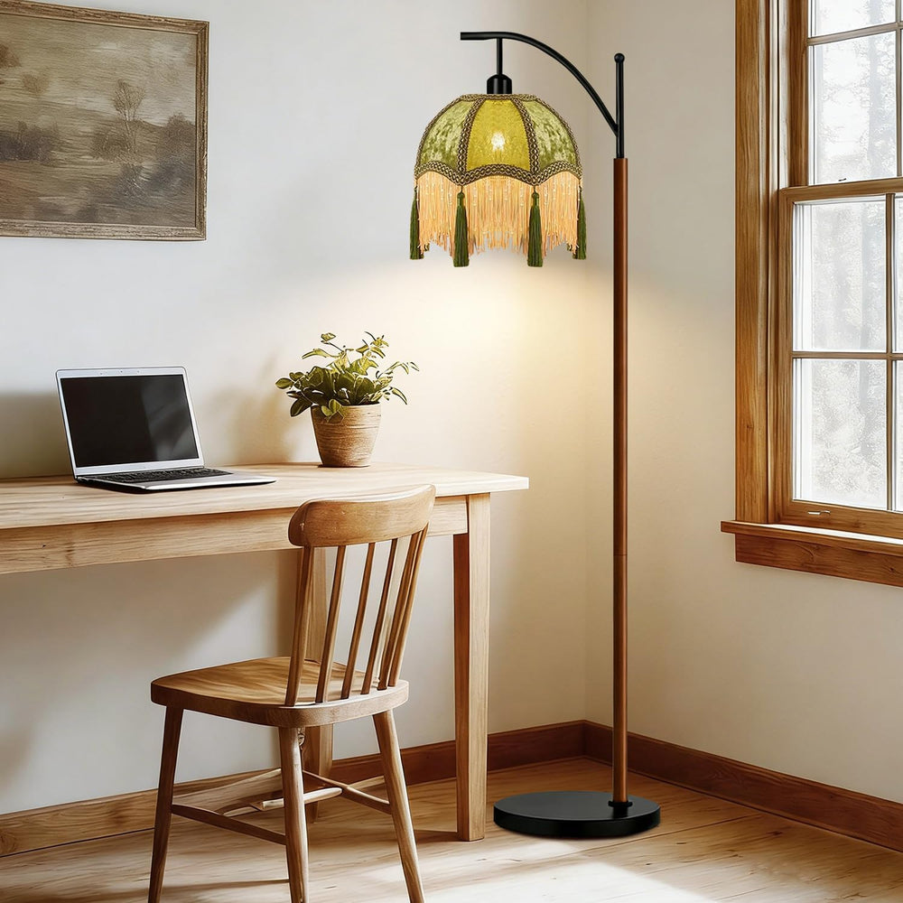 Vintage Floor Lamp for Living Room,Wood Remote Dimmable Standing Lamps with R...