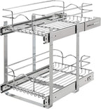 Rev-A-Shelf 2-Tier Kitchen Cabinet Pullout Shelf and Drawer Organizer Slide Out Pantry Storage Basket in Multiple Sizes, 12 x 18 In, 5WB2-1218CR-1