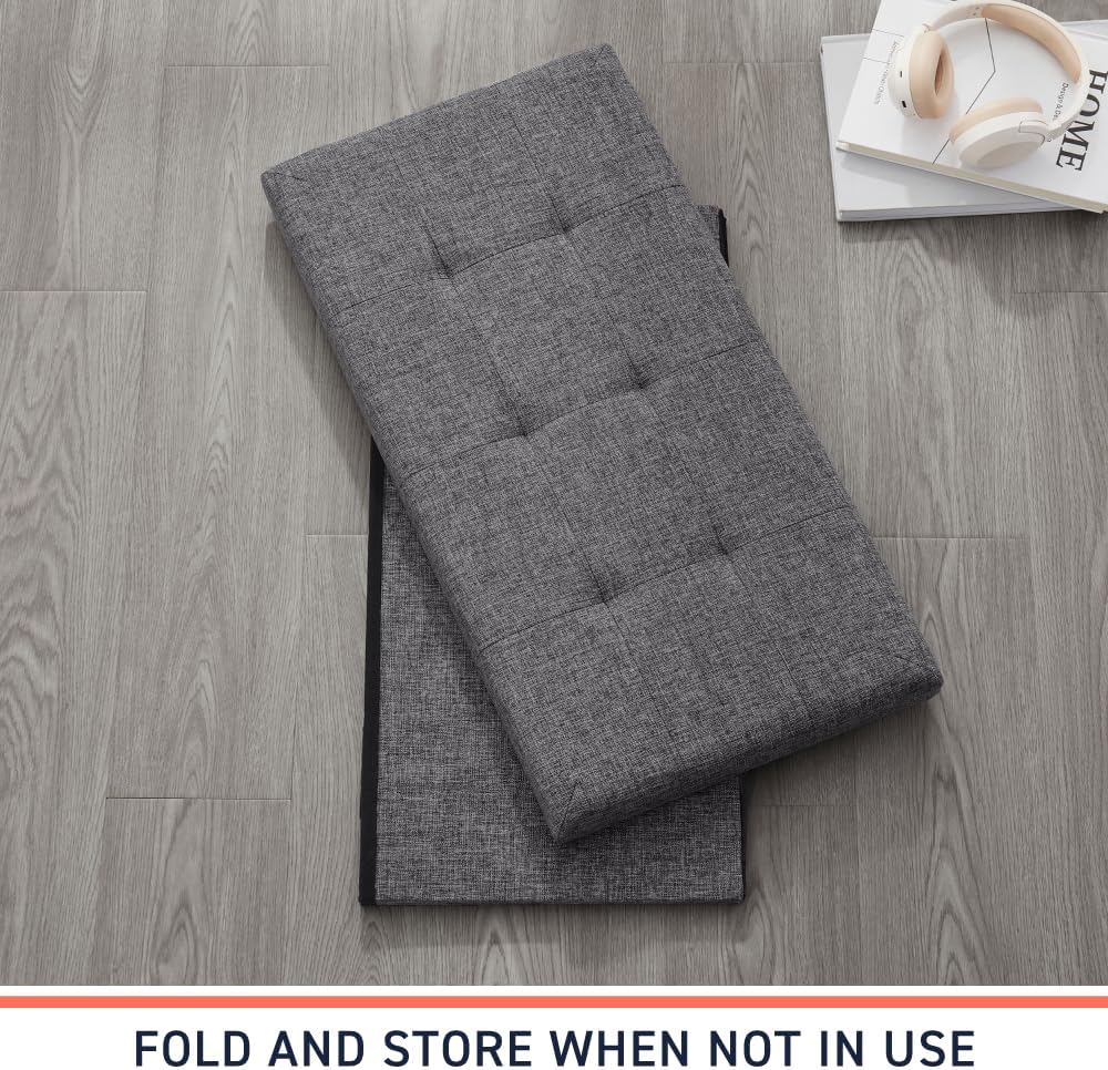 Ornavo Home 30 Inch Folding Storage Ottoman Bench, Tufted Linen, Dark Gray | ...