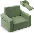 2-in-1 Kids Chair and Couch, Cozy Corduroy Kids Sofa, Green | Fold-Out Kids Couch, Boys and Girls, Bedroom & Playroom, Reading and Playing, Lightweight, Removable Washable Cover