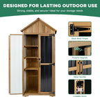 Outdoor Storage Cabinet, Wood & Metal Storage Shed with Weather-Resistant Roof, Adjustable Shelf, Lockable Doors & Adjustable Feet, for Garden, Patio, Backyard, 27.5" x 13" x 67" (Brown+Black)
