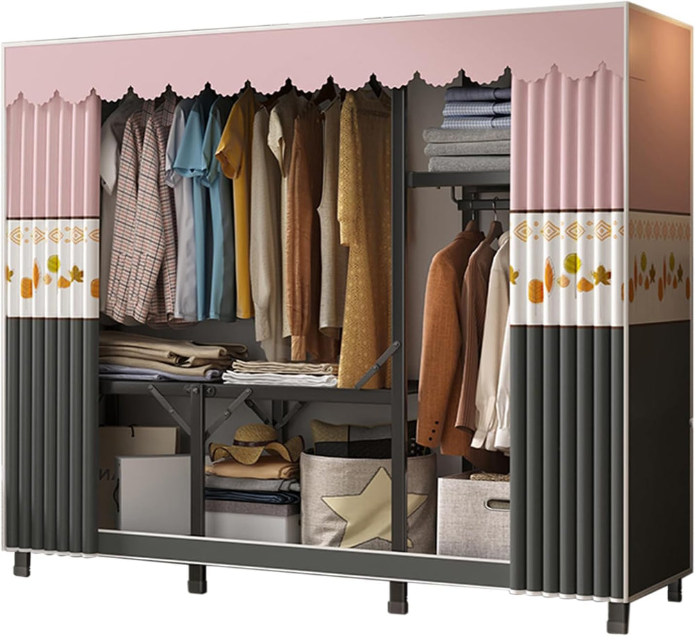 Folding Wardrobe,Fabric Cabinet,Foldable Coat Rack with Clothes Rails,Cloth W...