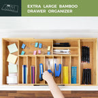 VaeFae Extra Large Kitchen Utensil Holder, Bamboo Silverware Drawer Organizer, Expandable Cutlery Organizer with Knife Block, Multifunctional Drawer Divider (10-12 compartments)