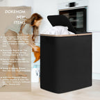 DOKEHOM 160L Double Laundry Basket with Removable Lid and Laundry Bags, Large Collapsible Laundry Hamper with 2 Sections (Black)