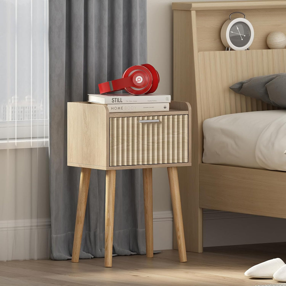 LAATOOREE Nightstand Set of 2, Small Bed Side Table with Fluted Door, End Tab...