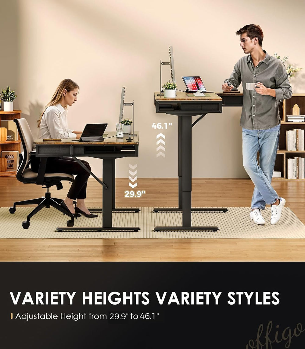 OffiGo 63 Inch L Shaped Electric Standing Desk with 4 Drawers, Rustic Brown |...