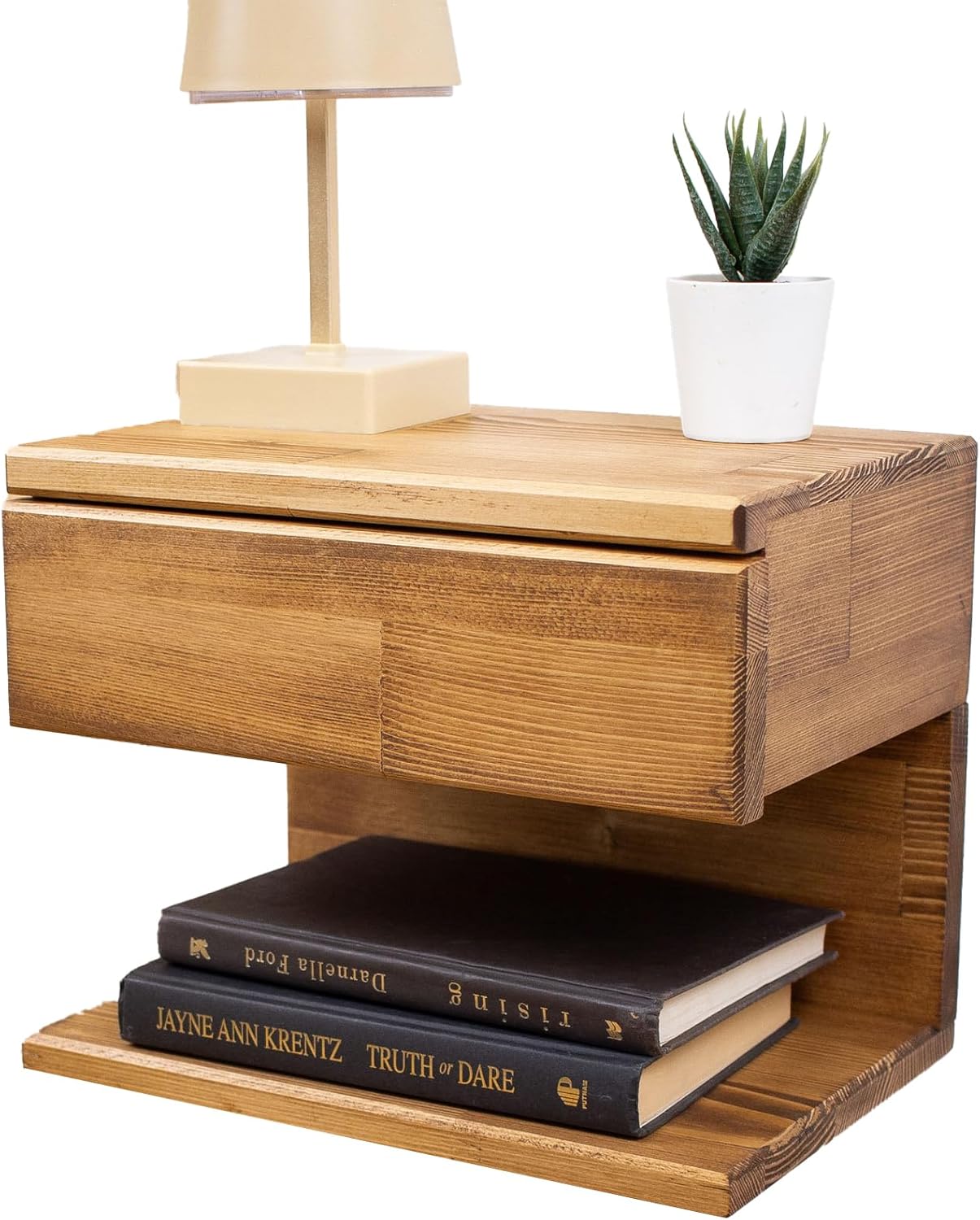 Floating Nightstand Side Accent or End Table with Storage Drawer, Wood Bedside Shelf, Handmade Floating Table (Cape Town)