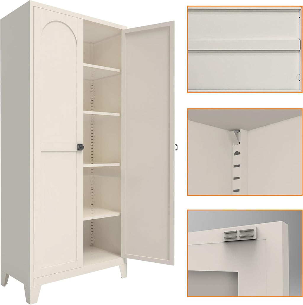 JIJIWANG 71'' Metal Pantry Cabinet, Kitchen Pantry Storage Cabinets with 2 Door and Adjustable Shelves,Kitchen Pantry Cabinet, Freestanding Cupboard for Dining Room Living Room Bathroom,Beige
