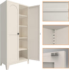 JIJIWANG 71'' Metal Pantry Cabinet, Kitchen Pantry Storage Cabinets with 2 Door and Adjustable Shelves,Kitchen Pantry Cabinet, Freestanding Cupboard for Dining Room Living Room Bathroom,Beige