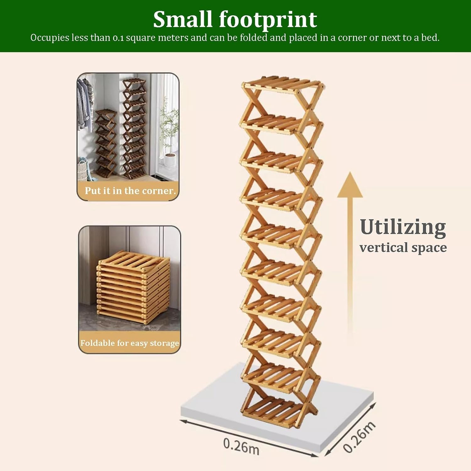 JingNian Foldable Shoe Rack, Freestanding Narrow Shoe Storage Shelf, No Assembly Shoe Organiser for Entryway, Hallway, Bedroom, Small Spaces(10-Tier)