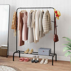 Giantex Clothes Rack for Hanging, 50" Wide Freestanding Garment Rack with Hanging Rod, 8 Hooks & Storage Shelf, Heavy-duty Metal Clothing Racks Wardrobe Organizer for Bedroom, Entryway, Laundry