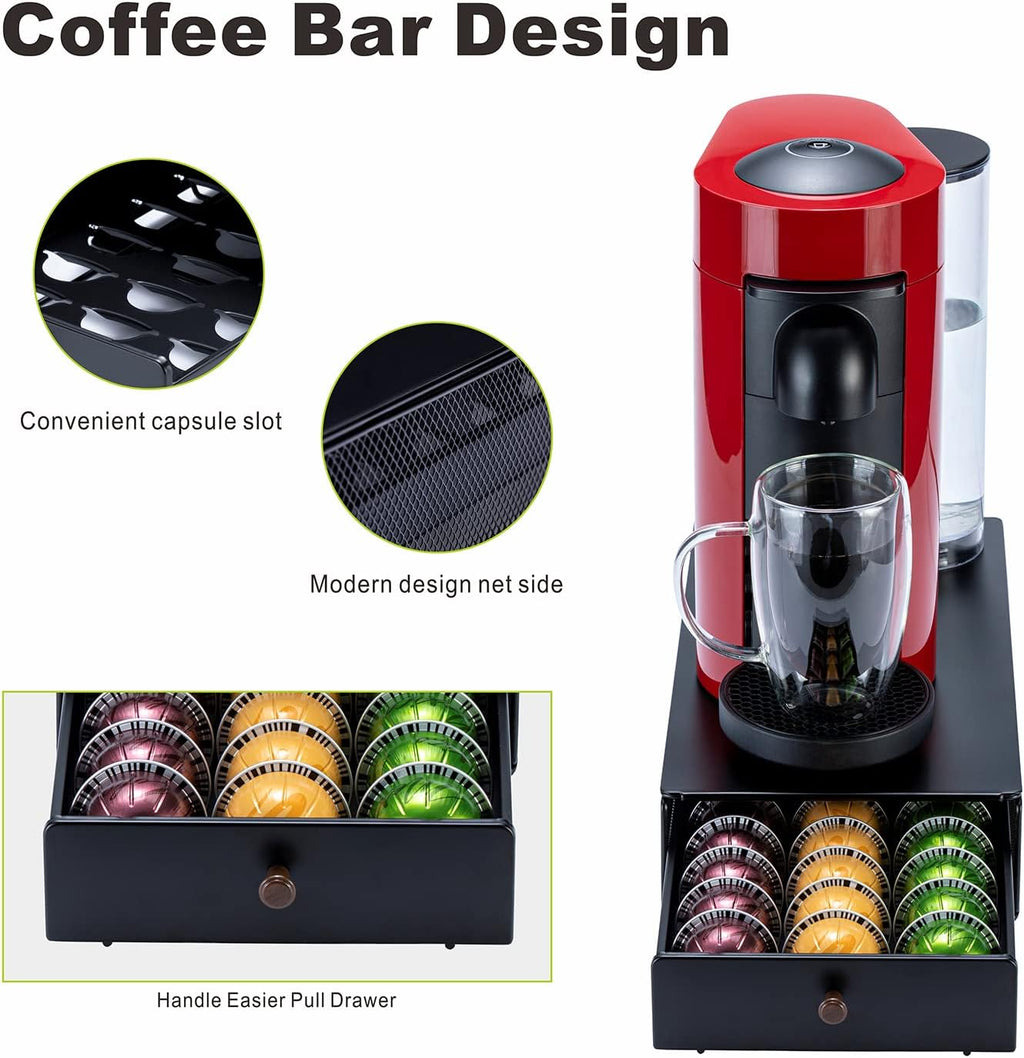 Flagship for Nespresso Pod Organizer Vertuo Pod Holder Coffee Pod Drawer Coffee Bar Design Black Metal(30 Pods Capacity)