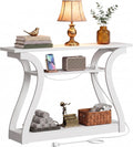 SUPER DEAL 47 in Wood Console Table with Charging Station, 3 Tier Narrow Entryway Table with Curved Frame and 2 Open Storage Shelves Accent Sofa Table for Hallway Living Room Bedroom, White