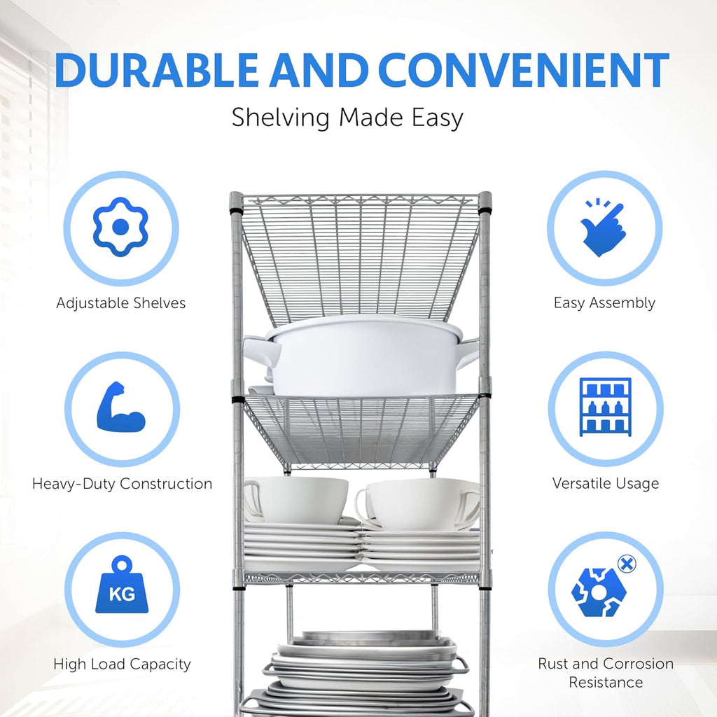 4000 LBS Heavy Duty Wire Rack 48 x 18 x 76, 5-Tier NSF Commercial Rolling Rack with Wheels, Chrome Metal Shelving Unit for Garage, Kitchen, Warehouse, Adjustable Storage Shelf, Crescent