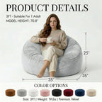 Bean Bag Chair for Adults, High-Density Memory Foam Beanbag Chair with Removable Washable Velvet Cover, Fast Rebound Fluffy Lazy Sofa Couch for Living Room & Bedroom