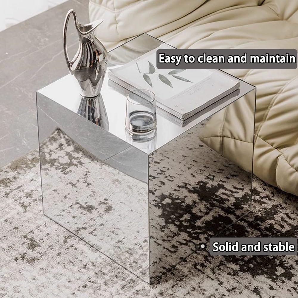 Modern End Table, Mirrored Acrylic Side Table, Cube Coffee Table, Product Pho...