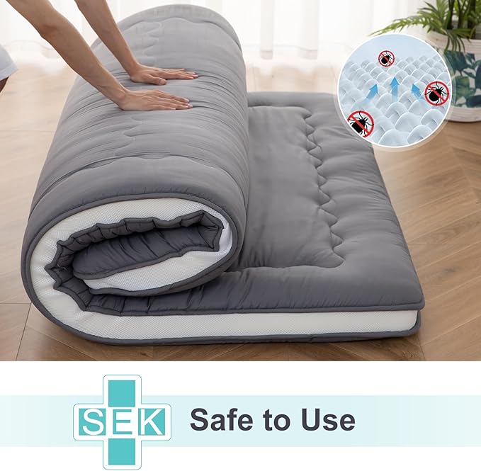 Japanese Floor Mattress, 4" Japanese Futon Mattress, Foldable & Portable Shiki Futon (shikibuton), Roll Up Thicken Sleeping Tatami Mat Sleeping Pad for Camping (Grey, 54 x 80)