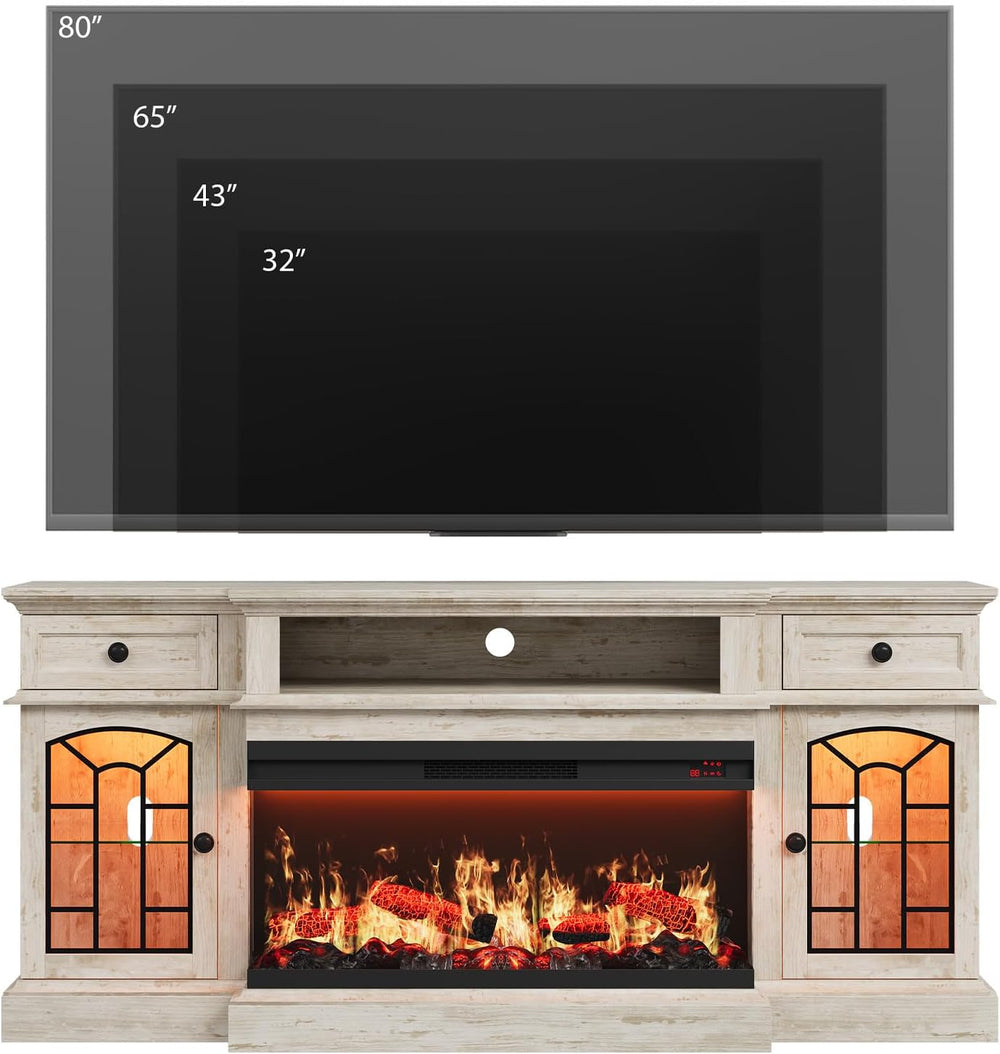 QUW 70" Farmhouse Fireplace TV Stand for TVs up to 80", Entertainme...