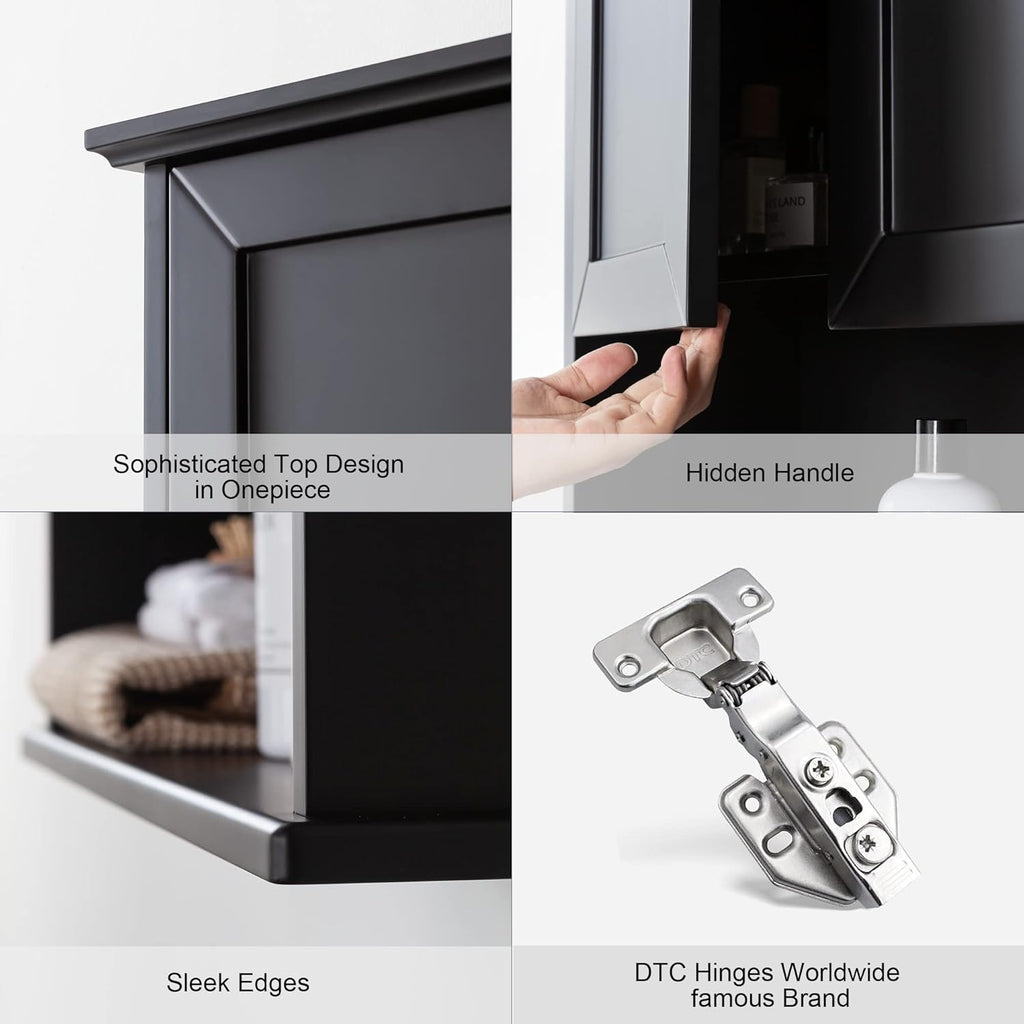 Black Bathroom Wall Cabinet 23x29 inch Wooden Bathroom Medicine Cabinet with 2 Doors and Adjustable Shelf, Wall Mounted Cabinet Over Toilet Storage Cabinet
