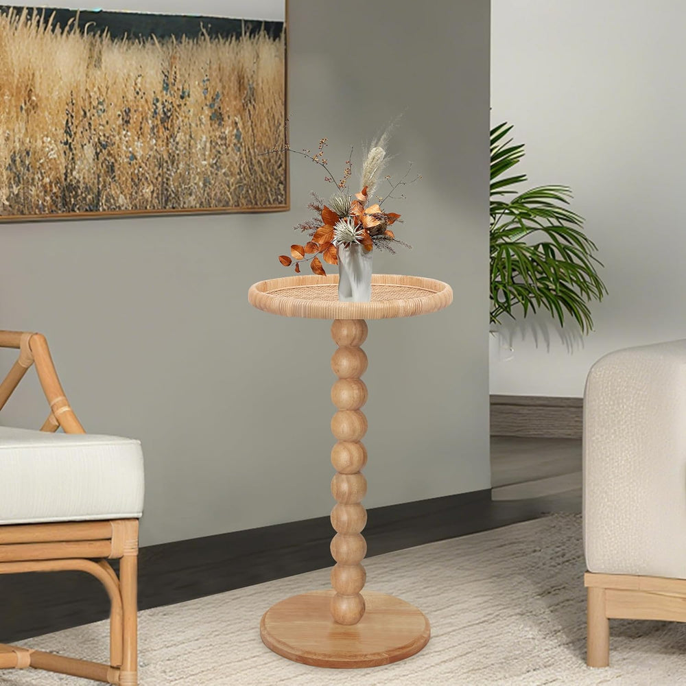 Drink Table, Boho Rattan Small Round Side Table for Small Spaces, Solid Wood ...
