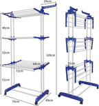 Bigzzia Clothes Drying Rack, Folding Stainless Steel Drying Rack Clothing Indoor Outdoor, Space-Saving, 4 Tier Laundry Drying Rack with Two Side Wings Grey Blue