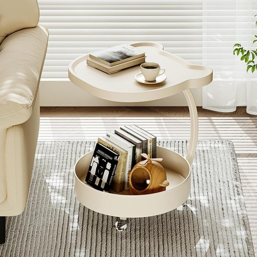 C Shaped End Table, 360°Swivel TV Tray Table with Wheels, Side Table with Sto...