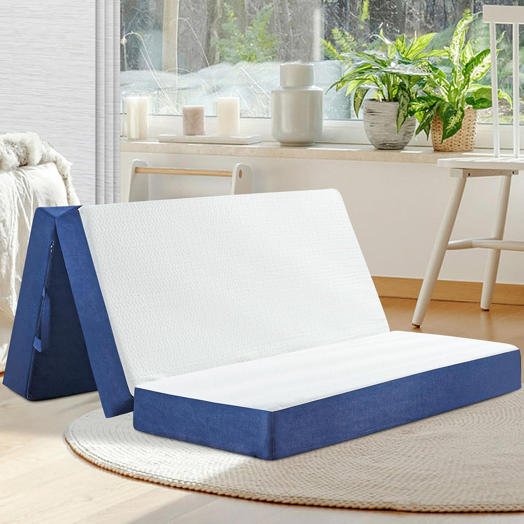 CYMULA Folding Mattress Queen Size, Memory Foam 6 inch Tri Portable Trifold Mattress Futon Topper Queen with Breathable & Washable Cover, Murphy Bed Guest Bed,58"x75"x6"