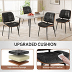 Dining Chairs Set of 2, Mid Century Modern Dining Room Chair, Upholstered Faux Leather Kitchen Chairs with Thick Cushion and Walnut Bentwood Back for Kitchen Dining Room, Black