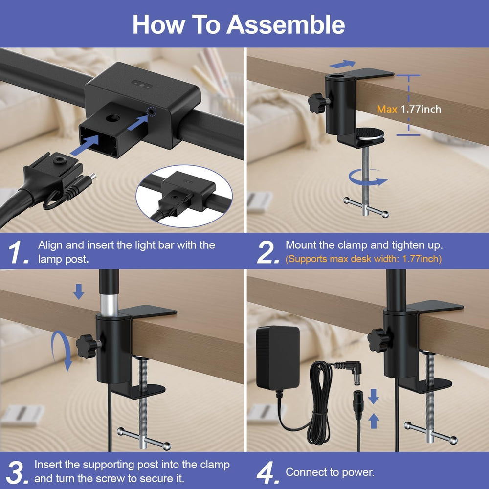 24W Led Desk Lamps with Clamp for Office Home, 31.5-in Double Head, Black