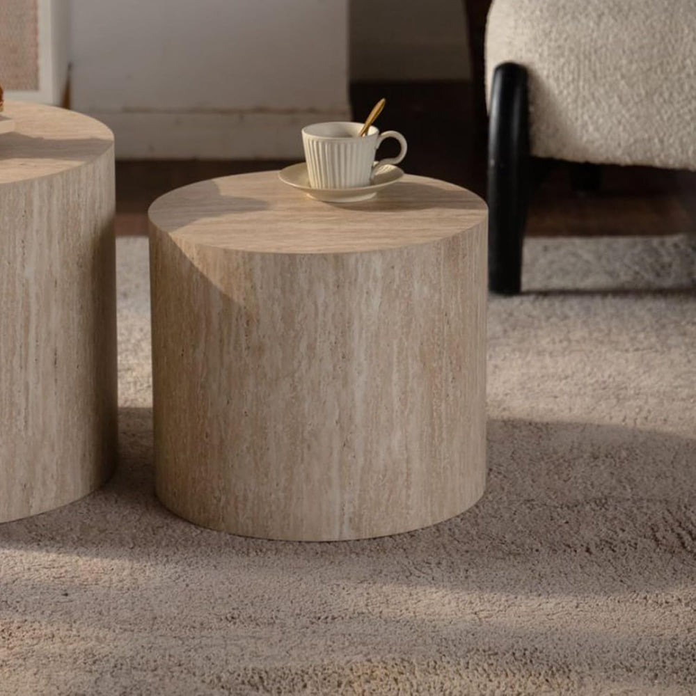 Retro Nesting Coffee Table Set of 2, 33.86" Round Wood Coffee Tables, Ci...