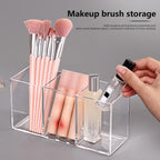 Acrylic Makeup Brush Holder, 2 Pack Clear Pencil Holder, Desk Accessories Holder with 3 Compartments, Brush Organizer for Vanity, Desk, Cosmetic Display