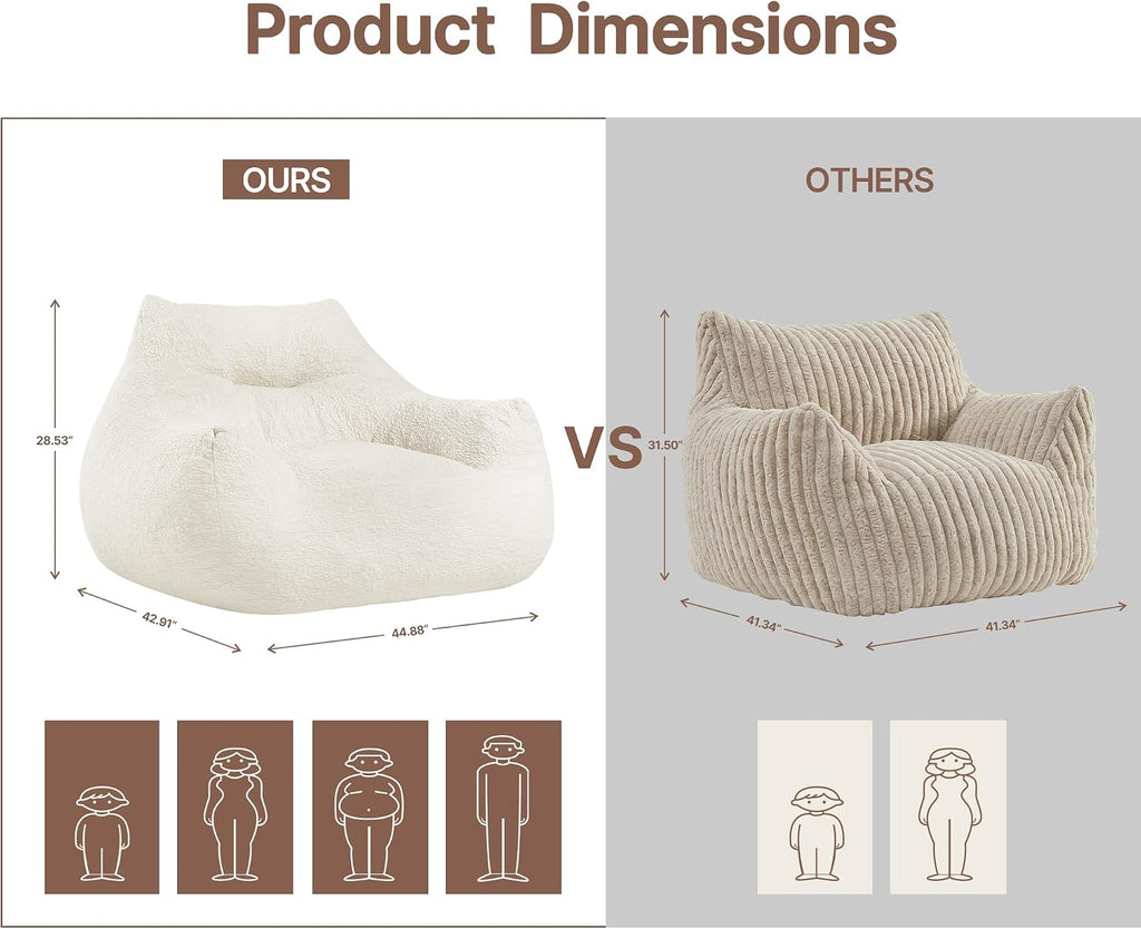 KISLOT Cloud Large Bean Bag Chair with Ottoman for Adults,Ultra Soft Bean Bag with Armrests,Stuffed BeanBag Chair for Napping, Gaming,Vacuum-Compressed for Easy Gifting,48 Hours to Fluffs Up,Beige