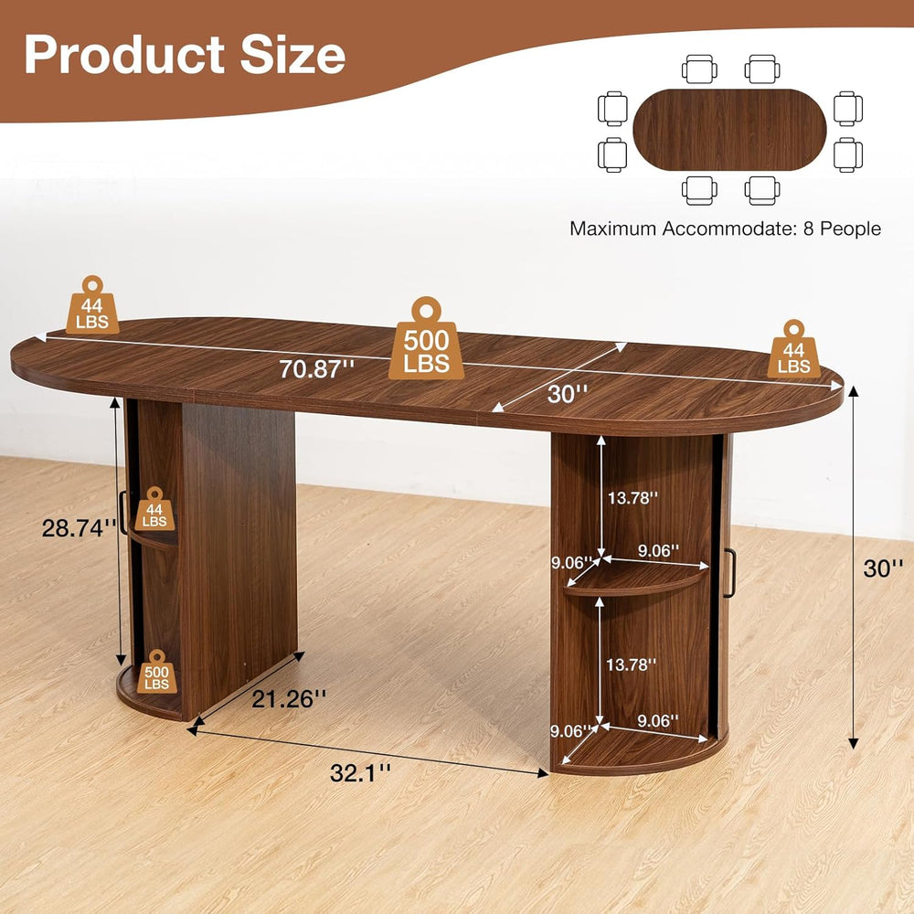 HOMMPA Oval Dining Table with Dual Side Storage 70.8" Modern Kitchen Tab...