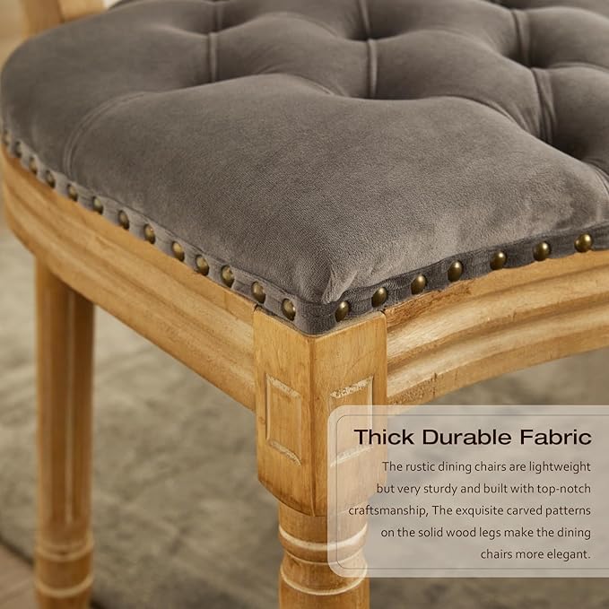 Upholstered Dining Chairs Set of 2 French Country Oval Fabric Back Kitchen Side Chair with Wood Legs for Dining Room, Kitchen, Restaurant(Grey-Velvet)
