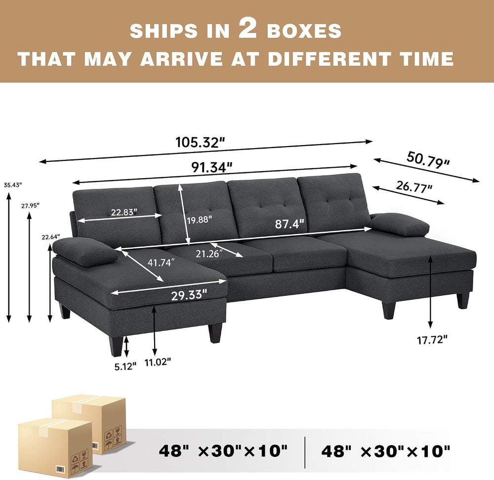 Sectional Couches for Living Room, Modern Linen Fibre U Shaped Sofa Couch wit...