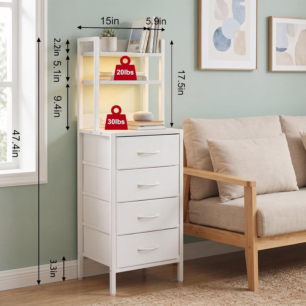 Fixwal 47 Inch Tall Nightstand with Charging Station, Led Night Stand with So...