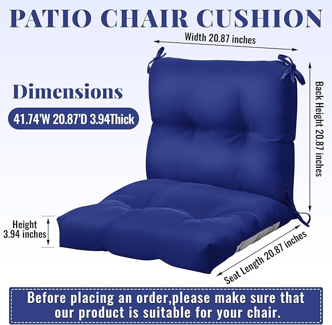 Geetery Outdoor Chair Cushions Set of 4 for Patio Lawn Furniture Wicker Rocking Dining Chairs 42x21x4 Inch High Back Seat Pads Replacement with Ties Weather-Resistant Fade-Resistant Indoor(Navy Blue)