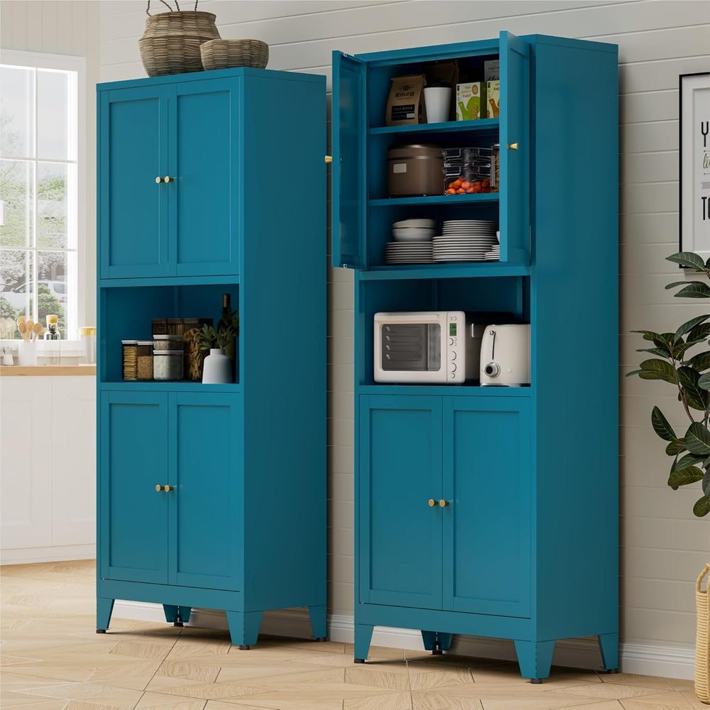 Bevivog Tall Pantry Cabinet with Microwave Shelf, 69" Metal Storage Cabi...