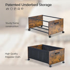 Under Bed Storage with Wheels, Wooden Under Bed Drawers On Wheels, Rolling Under Bed Shoe Storage, Space Saving, Rustic Brown,70L