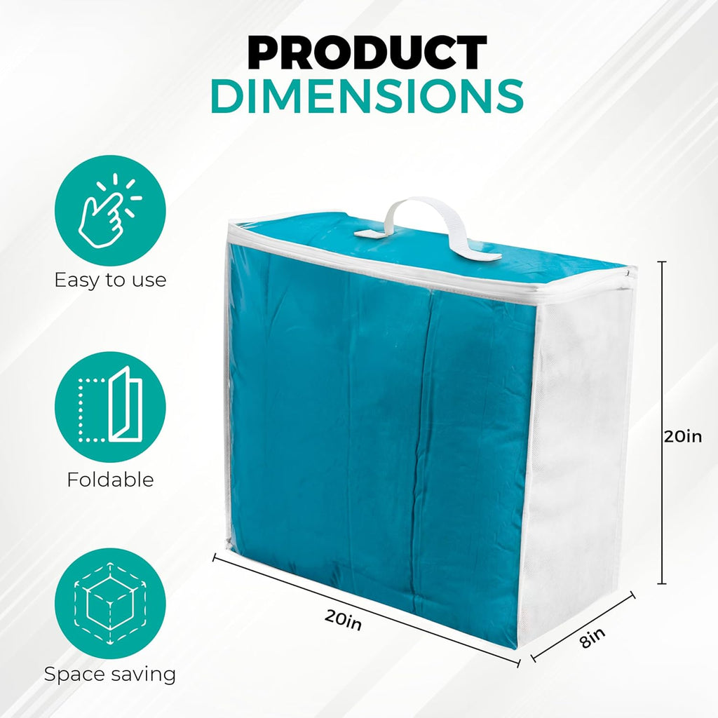 3 Pack Clear Plastic Storage Bags, Durable Zippered Storage Bags for Comforters, Blankets, Clothes, and Bedding - Breathable Nonwoven with Clear Front for Easy Organizing 20x20x8