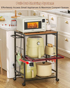 Feyejade 3-Tier Rolling Kitchen Cart with Storage, Compact Metal Island | Compact size for pantry storage, adjustable shelf utility cart, pull out drawer, microwave stand table top open shelving