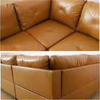 L-Shaped Sectional Sofa with Ottoman, Right-Facing Leather Modern Couch for Living Room, Bedroom, Office, Ginger Black